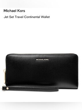 Michael Kors Black Pebbled Leather Zip-Around Wristlet Wallet